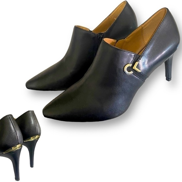 CALVIN KLEIN Jenavie Bootie Black Leather Size 10 Y2K Pointed Toe - Picture 7 of 10